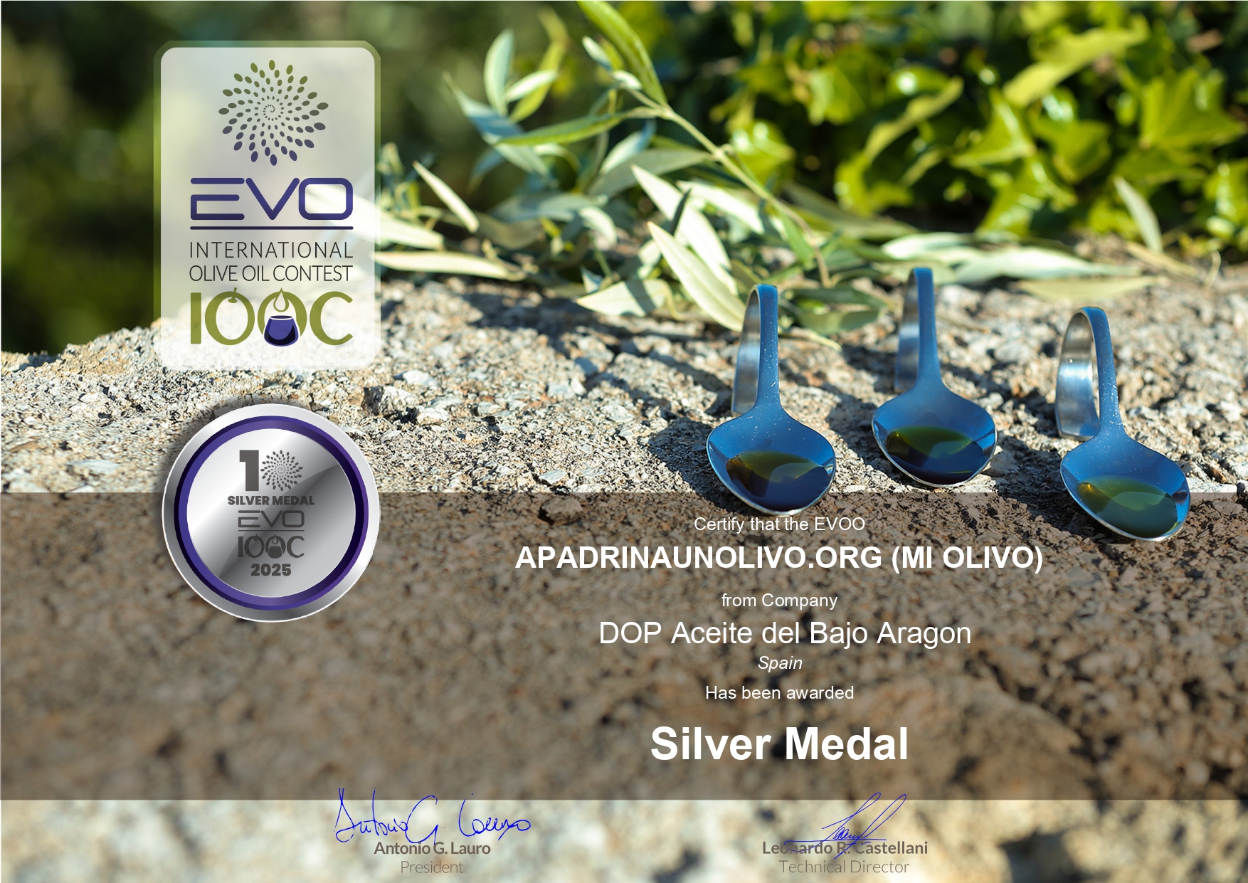 Medalla de plata en el certamen italiano EVO IOOC 2025.